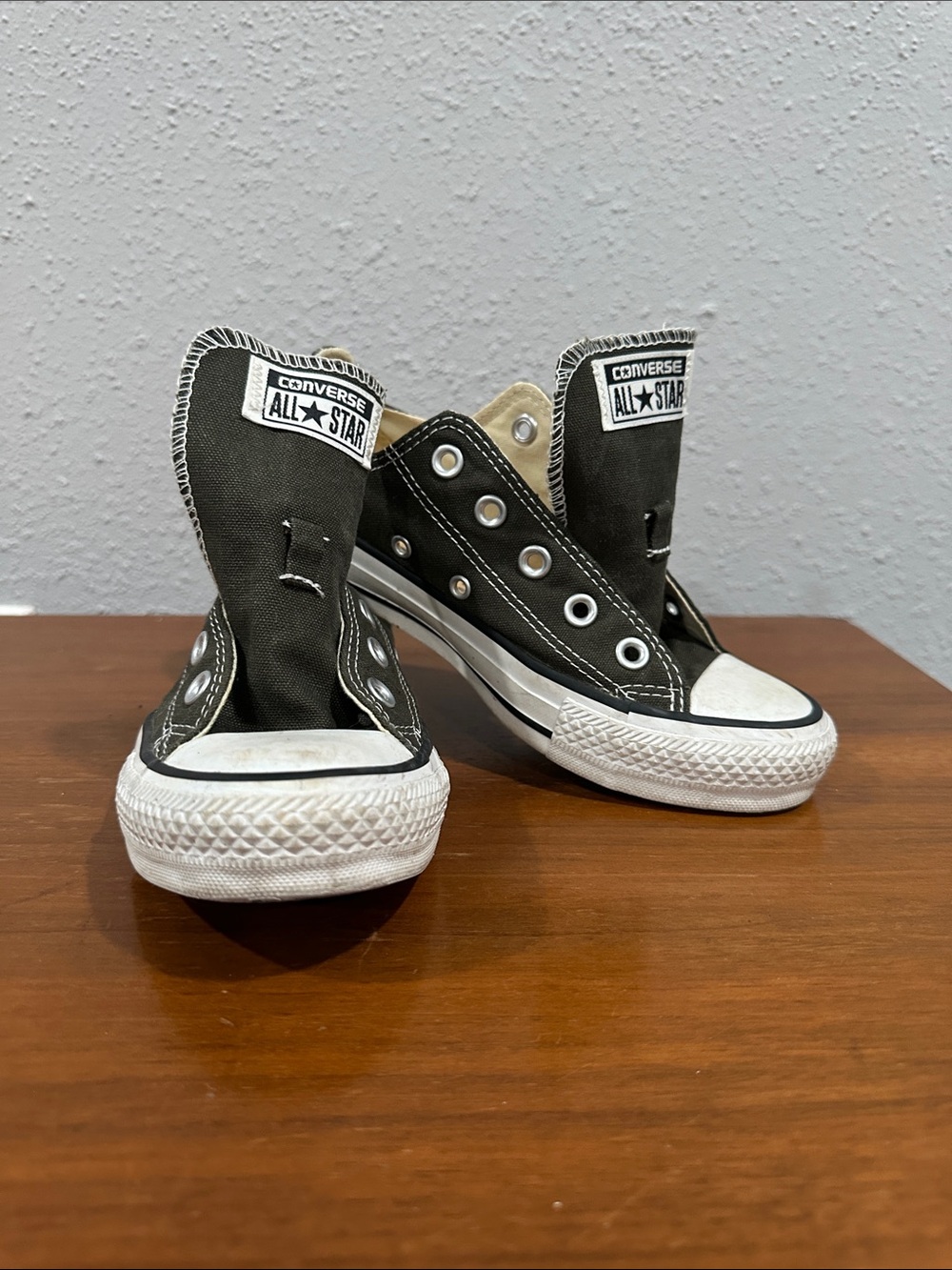 Converse Low Top Slip-On Sneakers in Olive Green and White